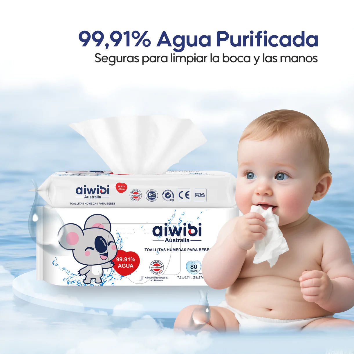 Paquetes de Toallitas húmedas para bebés 99,91% de agua