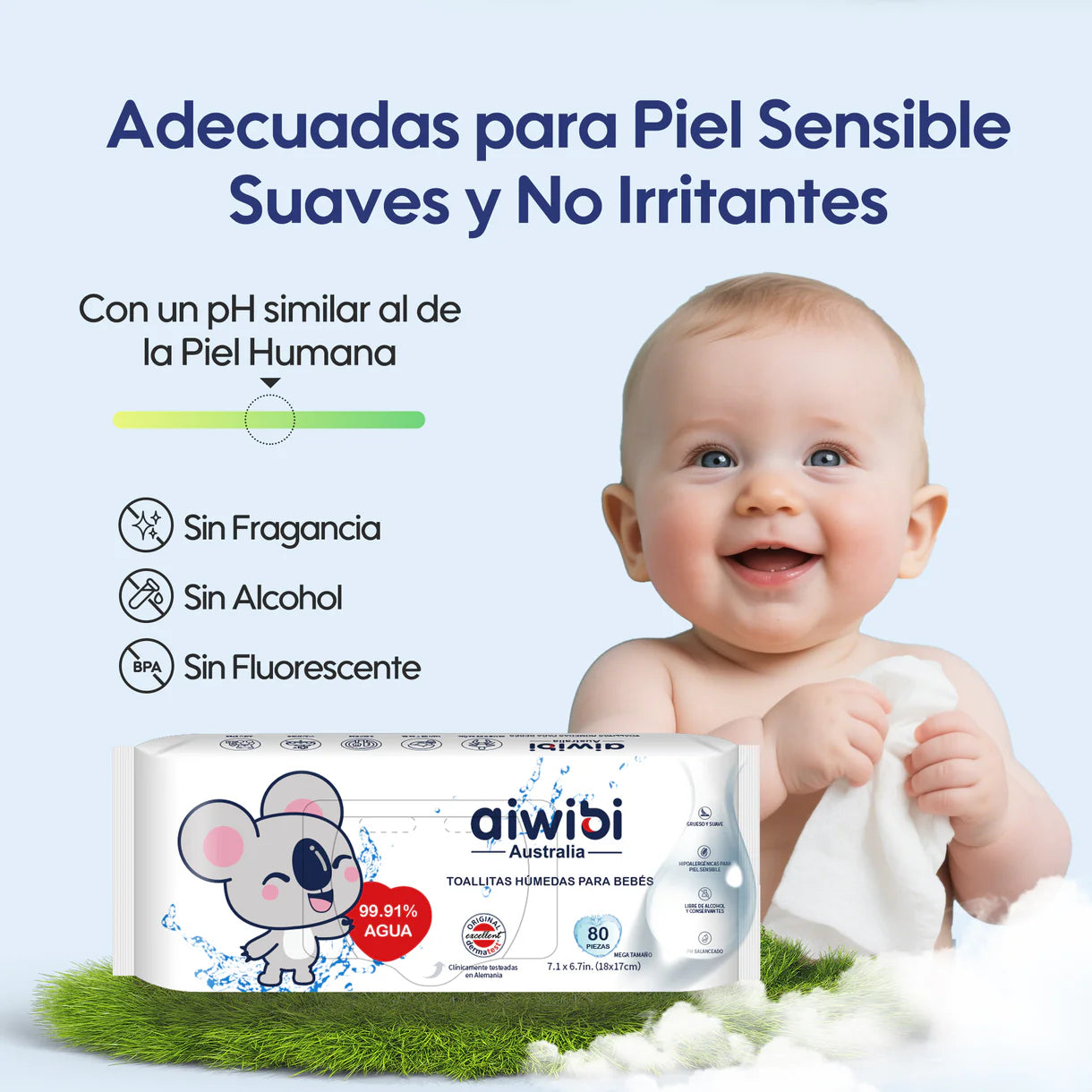Paquetes de Toallitas húmedas para bebés 99,91% de agua